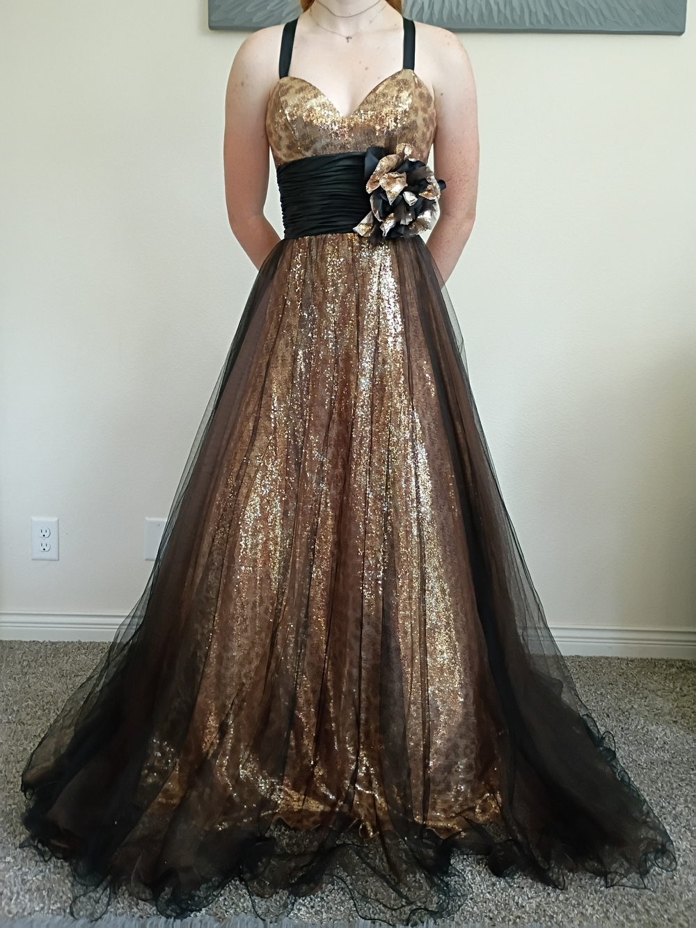 Elegant Black & Gold Sequin Ball Gown